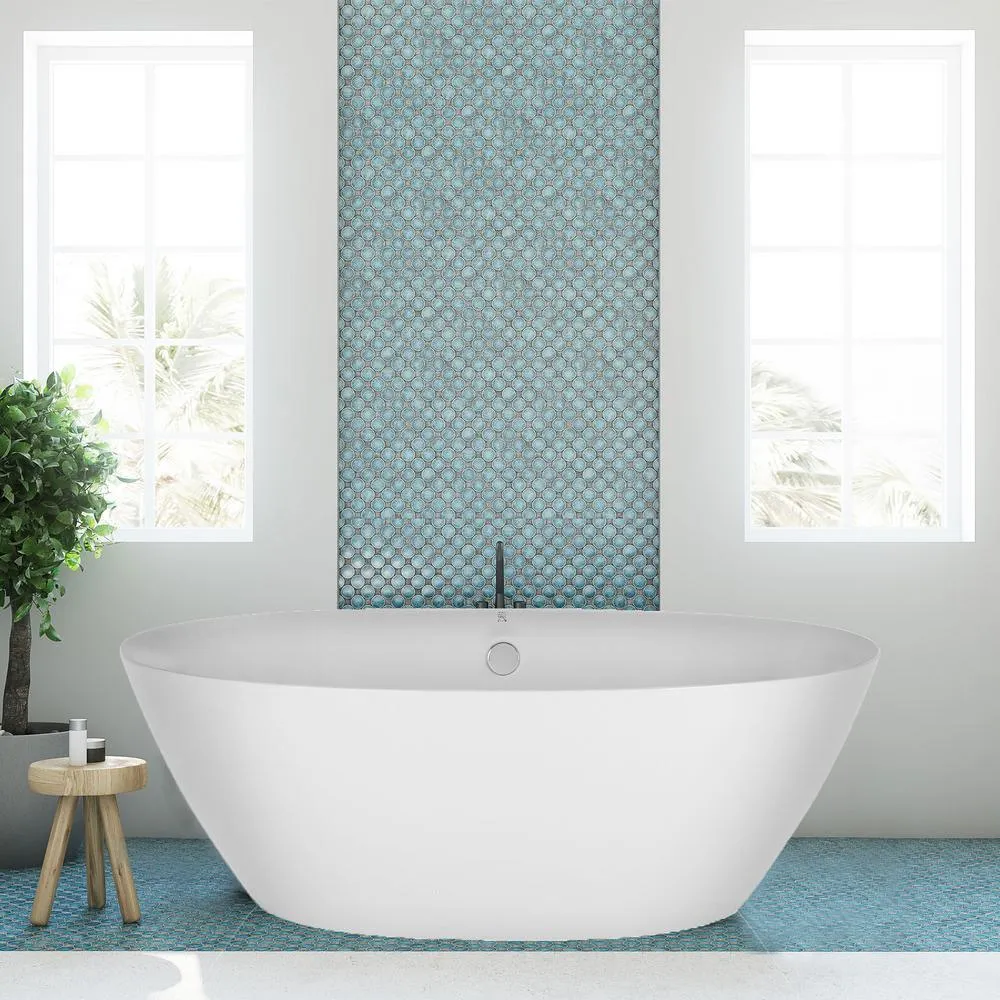 Empava 71 in. Acrylic Stand Alone Flatbottom Freestanding Bathtub Soaking SPA Tub Modern Style in White, photo 2 of 6