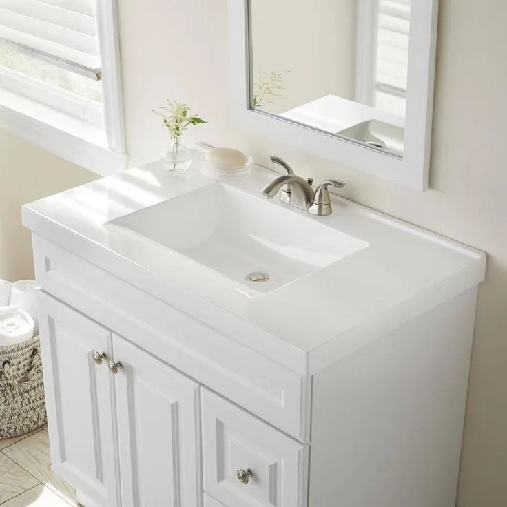 37 in. W x 22 in. D Cultured Marble Vanity Top in White with White Sink, photo 3 of 10