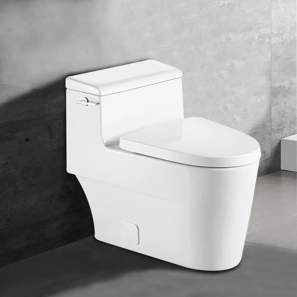 Trendy And Practical Double Flush 1 Piece 0.8 / 1.28 GPF White Double Pumping Elongated Toilet With Chair, photo 8 of 8