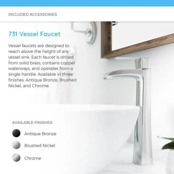 MR Direct Porcelain Vessel Sink in White with 731 Faucet and Pop-Up Drain in Brushed Nickel, photo 5 of 8