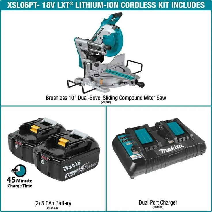 Makita 18-Volt 5.0Ah X2 LXT Lithium-Ion (36V) Brushless Cordless 10 in. Dual-Bevel Sliding Compound Miter Saw with Laser Kit, photo 3 of 12