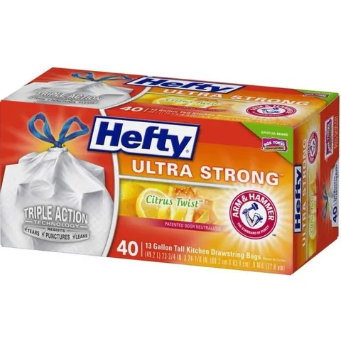 Ultra Strong Drawstring Tall Kitchen 40-Pack 13-Gallon Clean Citrus White Plastic Kitchen Trash Bag