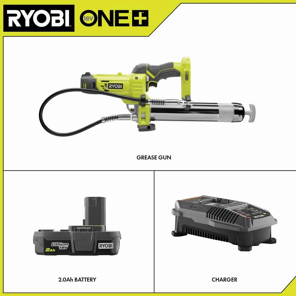RYOBI 18-Volt ONE+ Grease Gun Kit with (1) 2.0 Ah Lithium-Ion Battery and Dual Chemistry Charger, photo 2 of 14