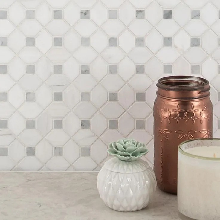 MSI Bianco Dolomite Dotty 12.31 in. x 12.36 in. x 10 mm Polished Marble Mesh-Mounted Mosaic Tile (10.6 sq. ft. / case), photo 4 of 10