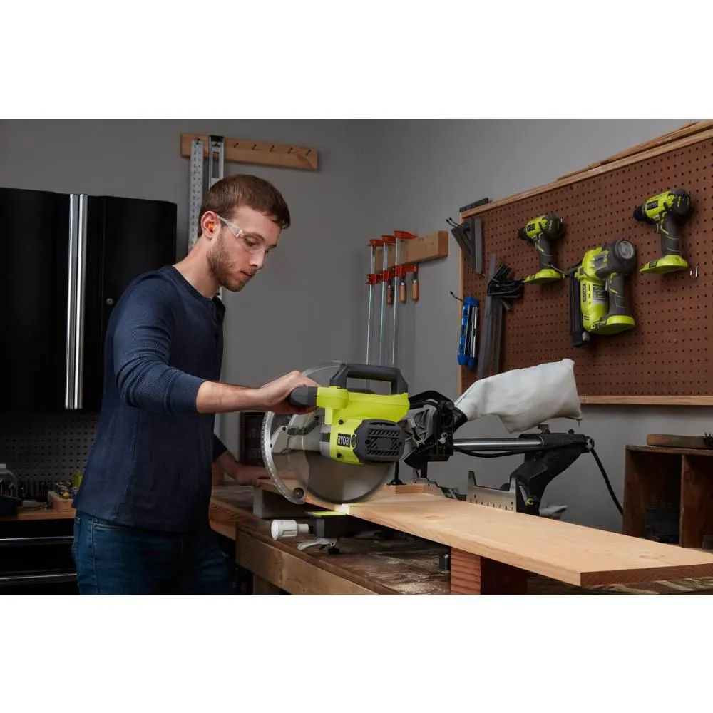 RYOBI 15 Amp 10 in. Sliding Compound Miter Saw and 18-Volt Cordless ONE+ Drill/Driver, Circular Saw Kit, photo 13 of 15