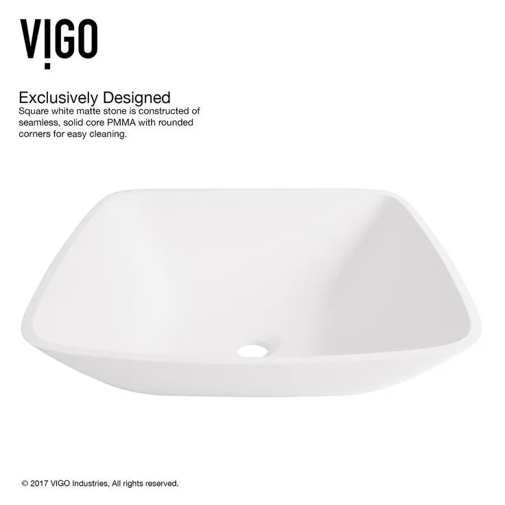 VIGO Hyacinth Handmade Countertop White Matte Stone Square Vessel Bathroom Sink in Matte White, photo 7 of 10