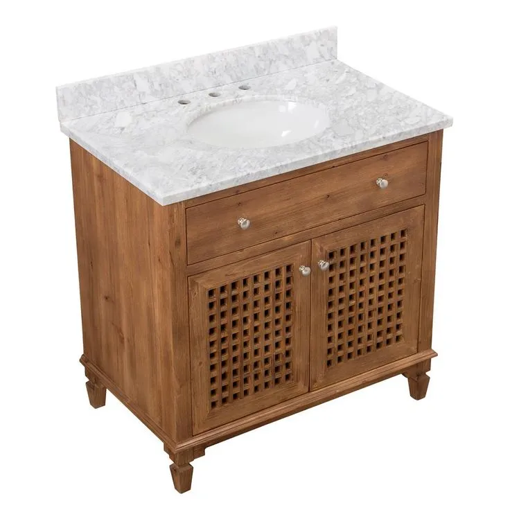 Aurelia Brown 36 in. W x 22.05 in. D x 35.75 in. H Coastal Style Bathroom Vanity with Marble Vanity Top and Single Basin, photo 5 of 6