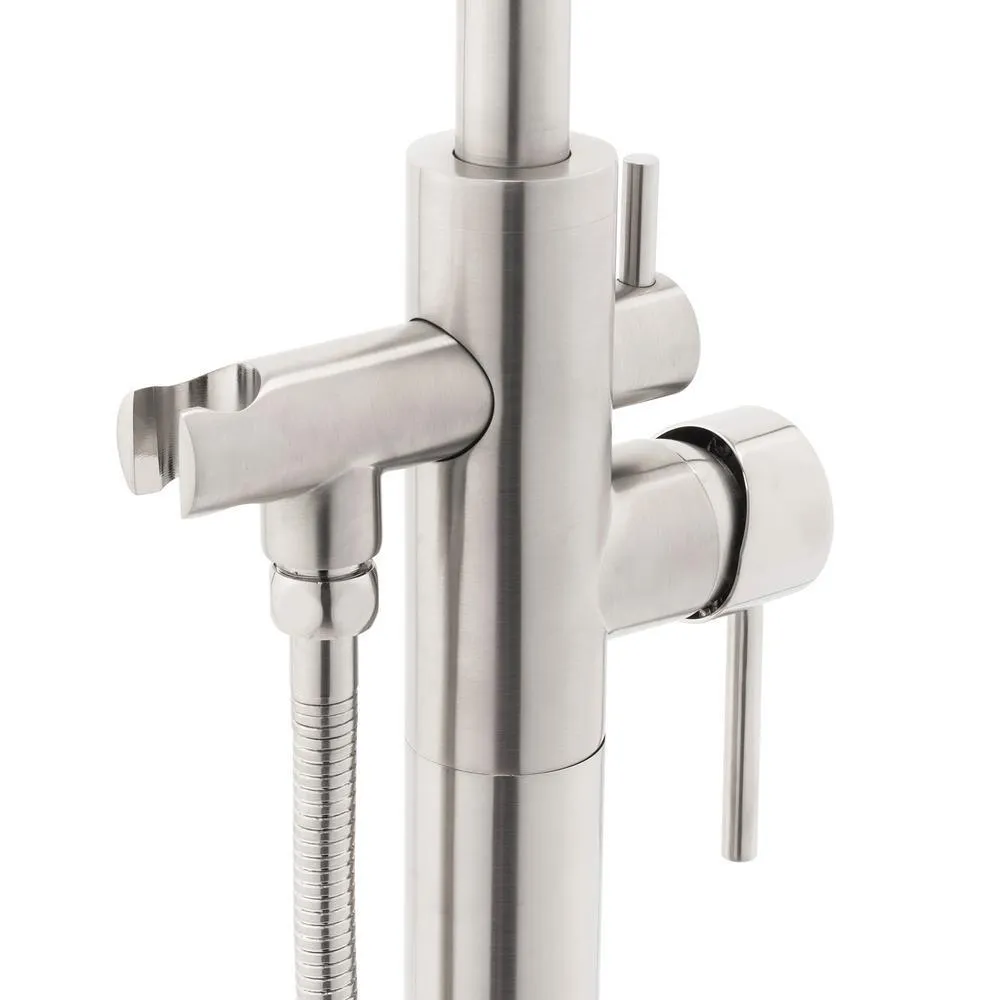 1-Handle Freestanding Floor Mount Tub Faucet Bathtub Filler with Hand Shower in Brush Nickel, photo 5 of 8