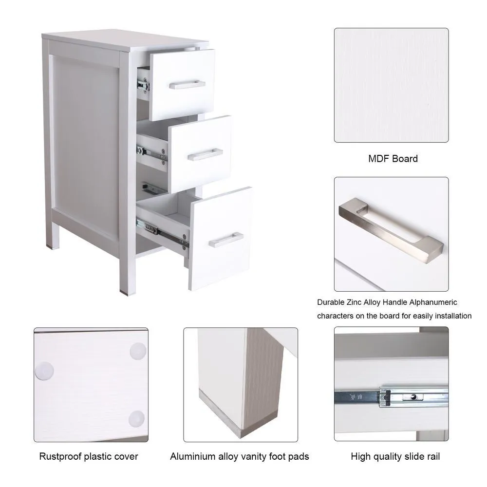 CASAINC 20 in. W x 12 in. D x 30 in. H Bathroom Vanity Cabinet Linen Cabinet with Three Drawers in White, photo 5 of 8