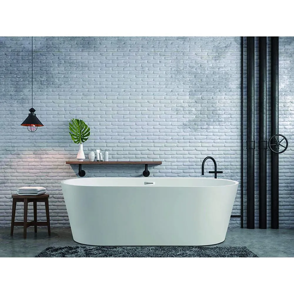 Bordeaux 59 in. Acrylic Flatbottom Freestanding Bathtub in White, photo 4 of 10
