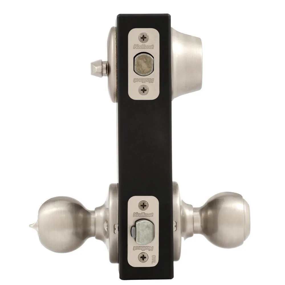 Kwikset Polo Satin Nickel Entry Door Knob and Single Cylinder Deadbolt Combo Pack with Microban Antimicrobial Technology, photo 2 of 5