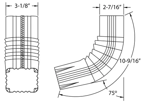 Aluminum A Elbow, 2 × 3 in and 3 × 4 in, Multiple Colors
