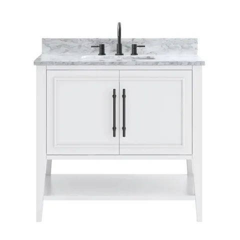 Arietta 37-in White Vanity with Carrara Marble Top