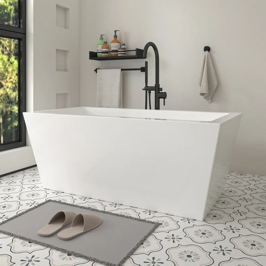 Vanity Art Tarbes 59 in. Acrylic Flatbottom Freestanding Bathtub in White/Oil Rubbed Bronze, photo 2 of 8