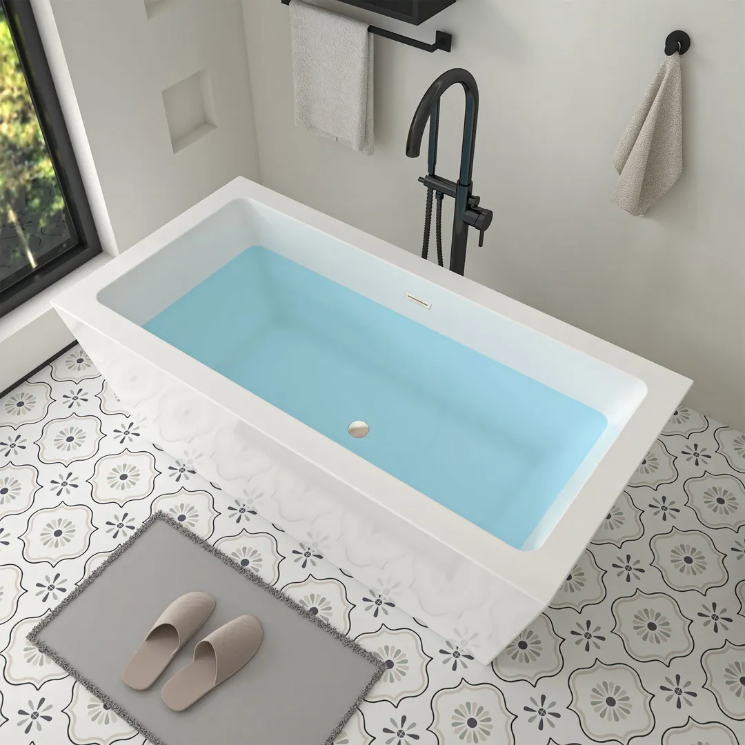 Vanity Art Tarbes 59 in. Acrylic Flatbottom Freestanding Bathtub in White/Oil Rubbed Bronze, photo 3 of 8