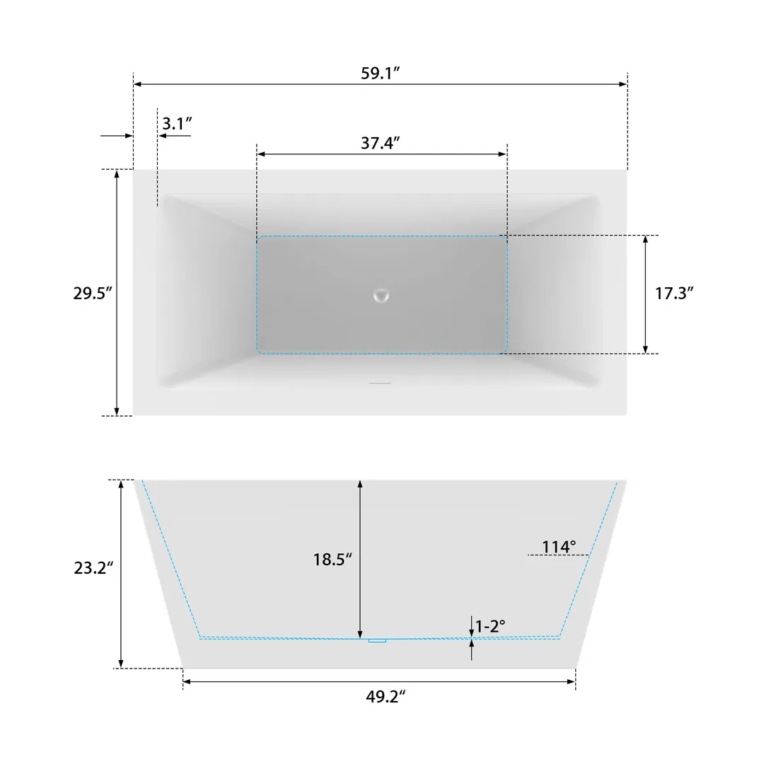 Vanity Art Tarbes 59 in. Acrylic Flatbottom Freestanding Bathtub in White/Oil Rubbed Bronze, photo 6 of 8