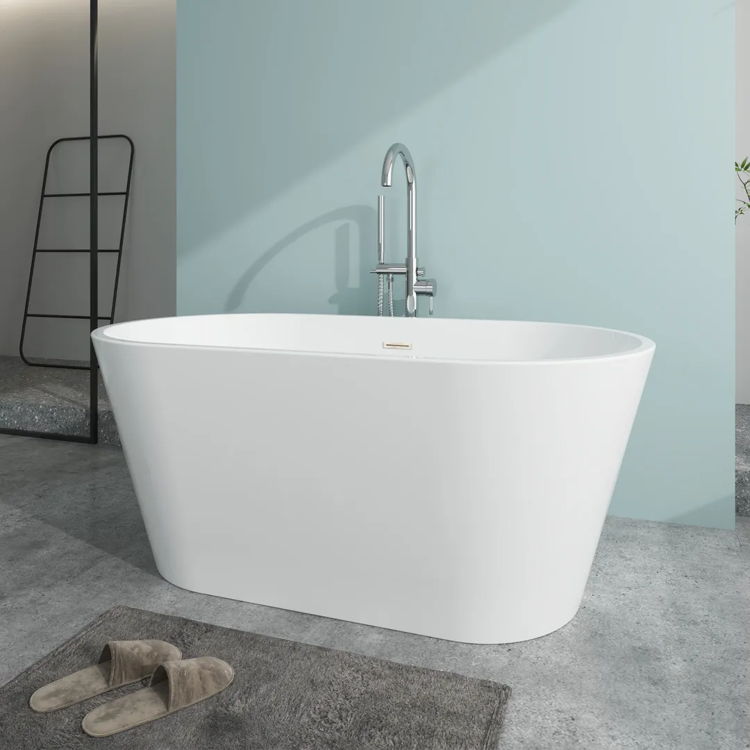 Vanity Art Domme 59 in. Acrylic Flatbottom Freestanding Non-Slip Bathtub in White with Integrated Overflow, photo 2 of 8