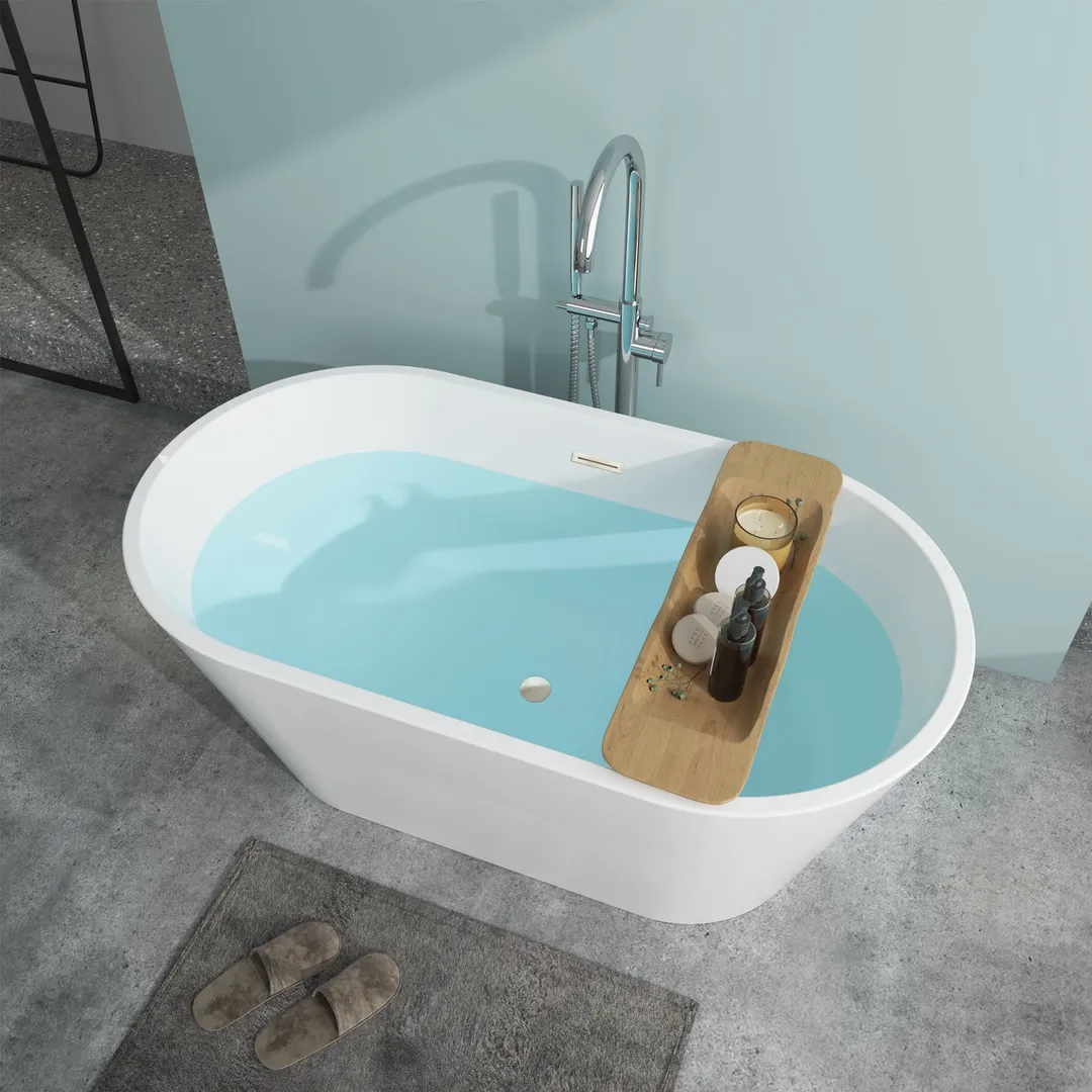 Vanity Art Domme 67 in. Acrylic Flatbottom Freestanding Non-Slip Bathtub in White/Polished Chrome, photo 3 of 8