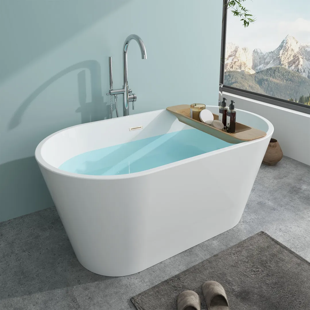 Vanity Art Domme 54 in. Acrylic Flatbottom Freestanding Non-Slip Bathtub in Pure White, photo 4 of 8