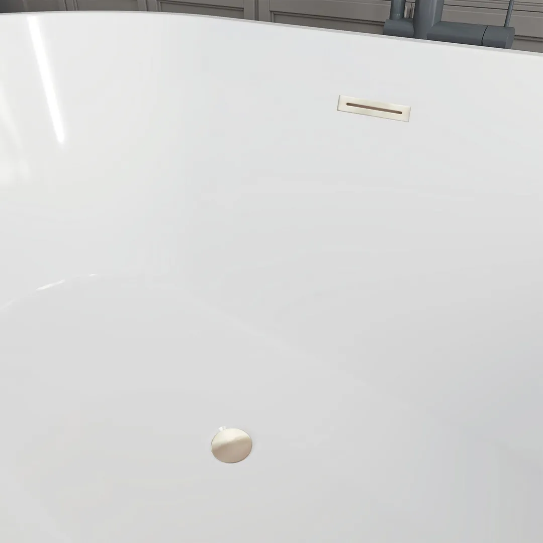 Vanity Art Domme 67 in. Acrylic Flatbottom Freestanding Non-Slip Bathtub in White/Titanium Gold, photo 6 of 8