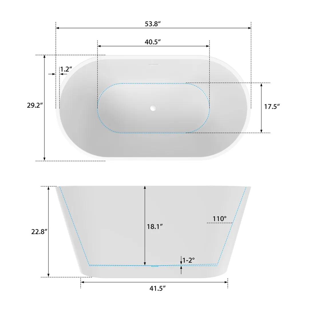 Vanity Art Domme 54 in. Acrylic Flatbottom Freestanding Non-Slip Bathtub in Pure White, photo 7 of 8