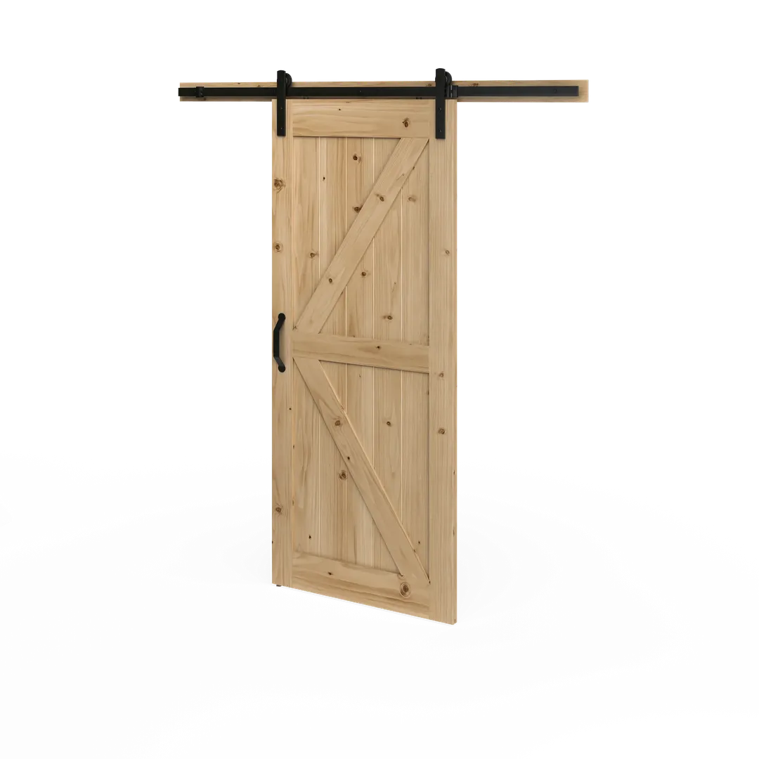 Masonite 36 in. x 84 in. K-Bar Knotty Pine Wood Interior Sliding Barn Door Slab with Hardware Kit, photo 2 of 6