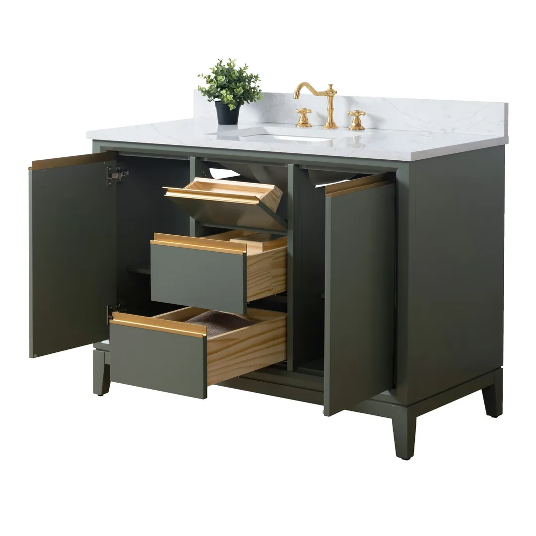 Vanity Art 48 in. W x 22 in. D x 34 in. H Single Sink Bathroom Vanity Cabinet in Vintage Green with Engineered Marble Top, photo 3 of 9