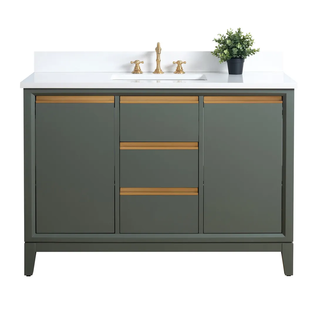 Vanity Art 48 in. W x 22 in. D x 34 in. H Single Sink Bathroom Vanity Cabinet in Vintage Green with Engineered Marble Top, photo 2 of 9