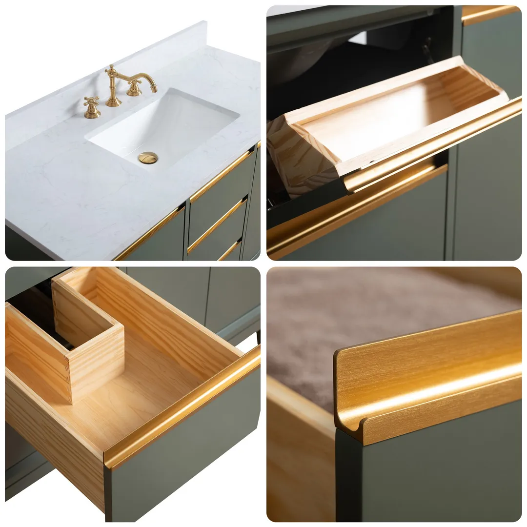 Vanity Art 48 in. W x 22 in. D x 34 in. H Single Sink Bathroom Vanity Cabinet in Vintage Green with Engineered Marble Top, photo 6 of 9