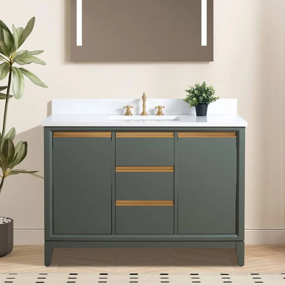 Vanity Art 48 in. W x 22 in. D x 34 in. H Single Sink Bathroom Vanity Cabinet in Vintage Green with Engineered Marble Top, photo 4 of 9
