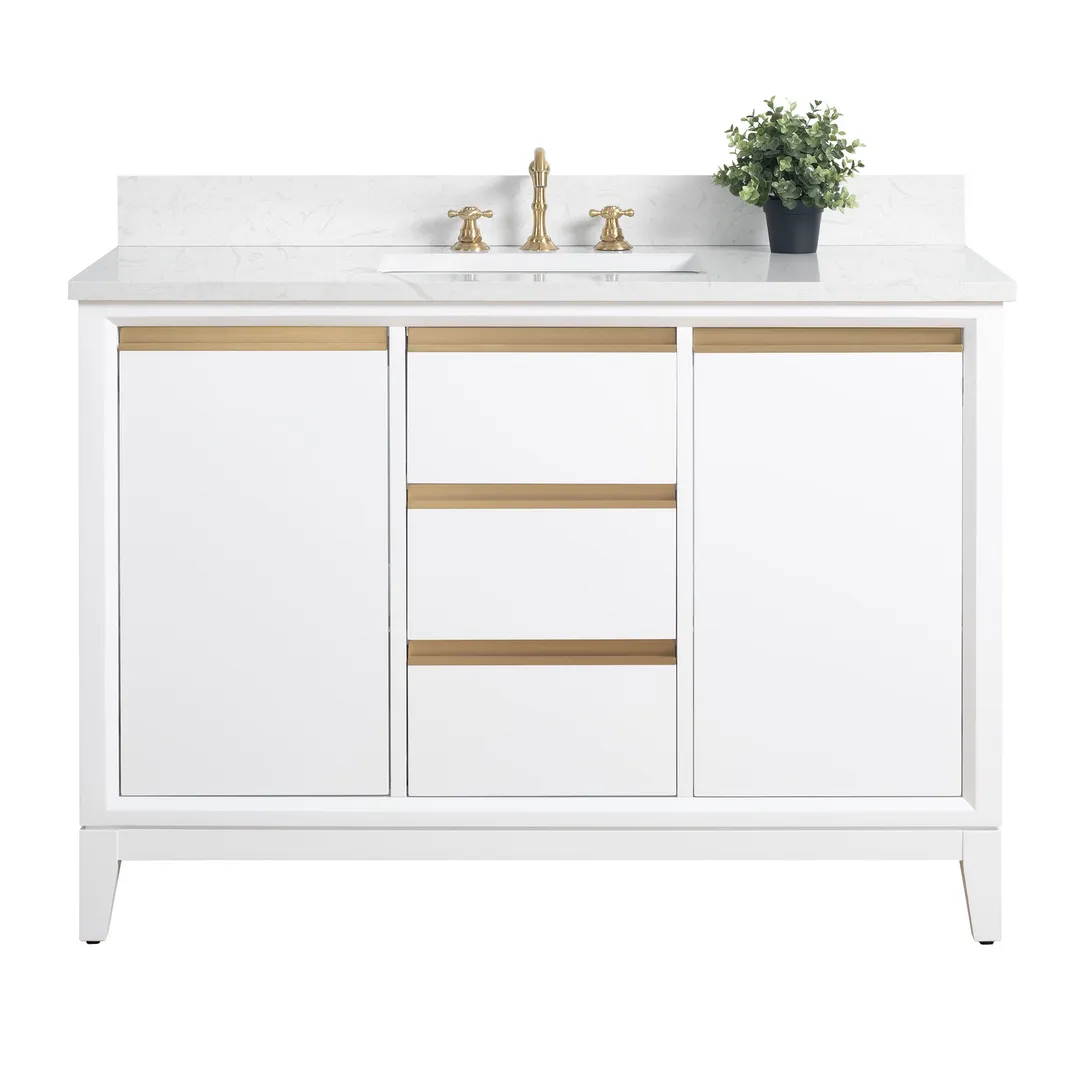 Vanity Art 48 in. W x 22 in. D x 34 in. H Single Sink Bathroom Vanity Cabinet in Vintage Green with Engineered Marble Top, photo 9 of 9