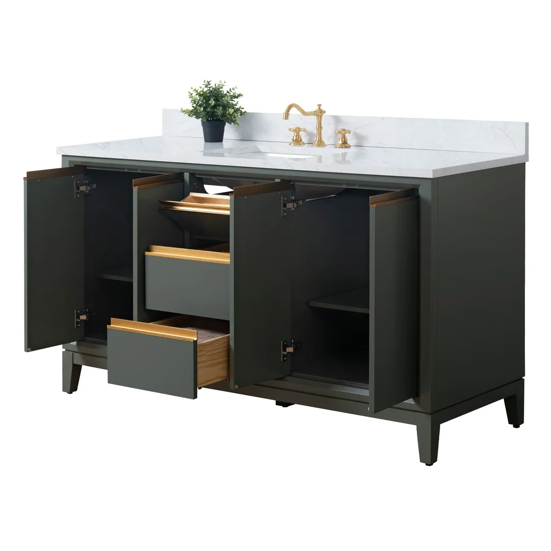 Vanity Art 60 in. W x 22 in. D x 34 in. H Single-Sink Bath Vanity in Driftwood Gray with Engineered Marble Top in Arabescato White, photo 3 of 9