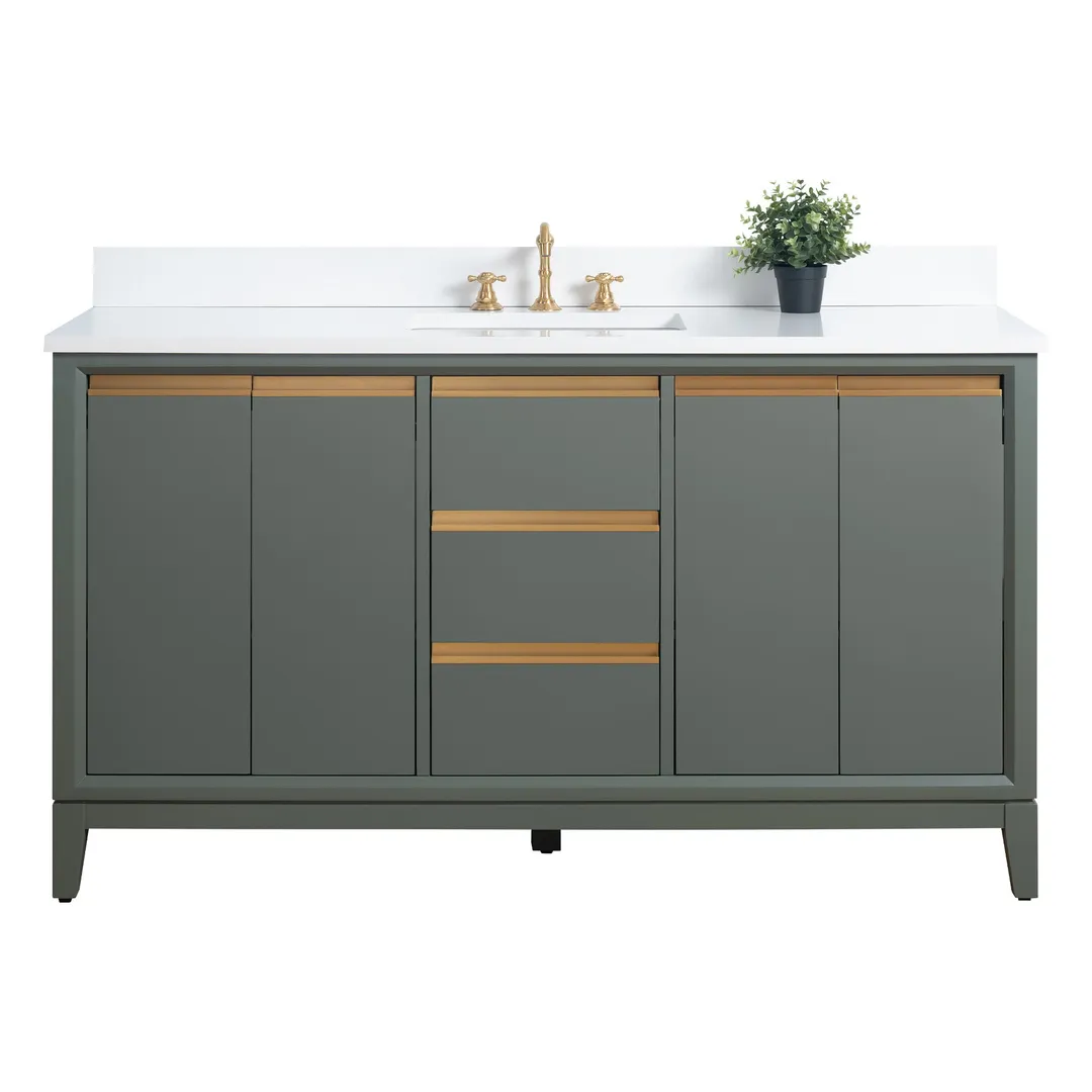 Vanity Art 60 in. W x 22 in. D x 34 in. H Single-Sink Bath Vanity in Driftwood Gray with Engineered Marble Top in Arabescato White, photo 2 of 9