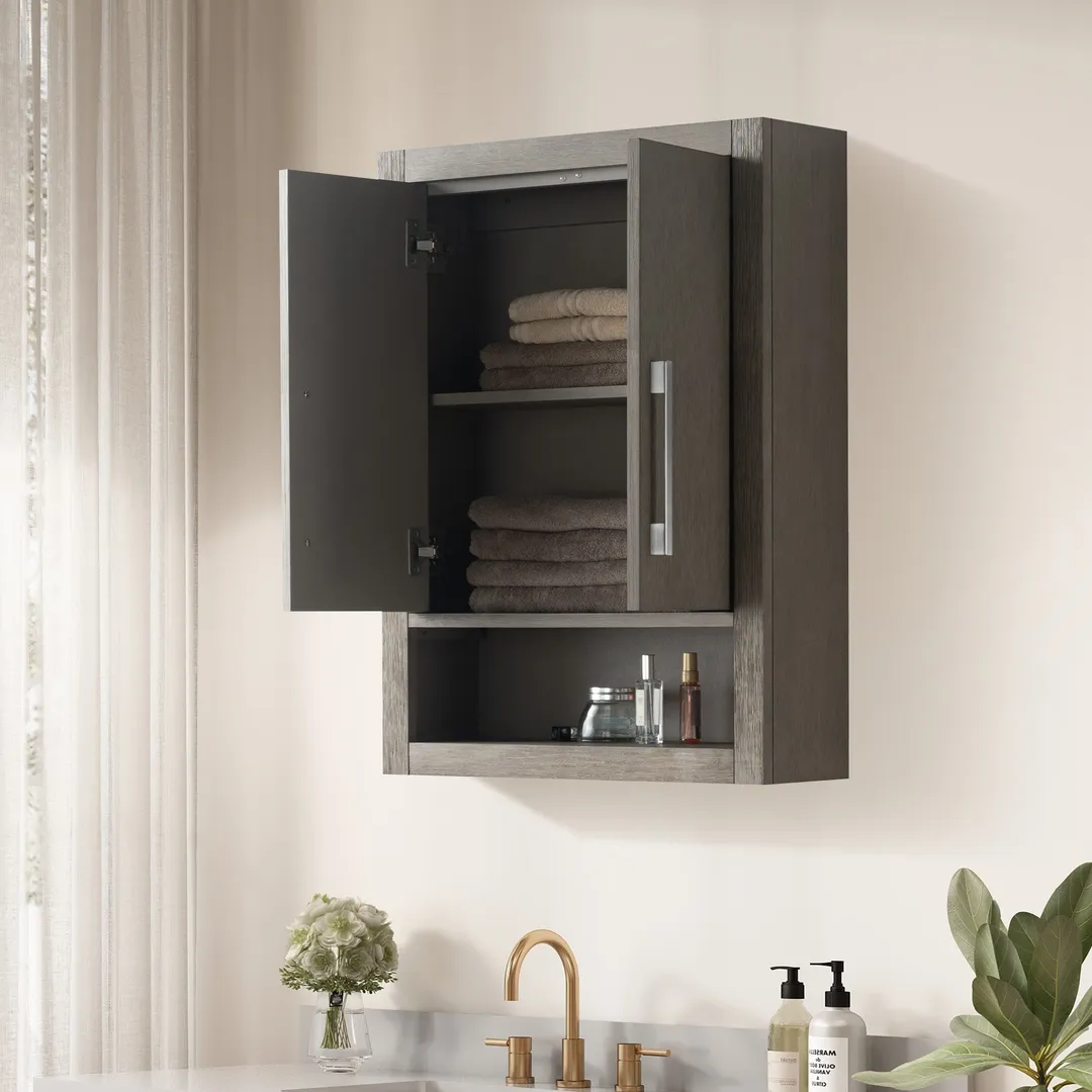 Vanity Art 24 in. W x 8 in. D x 33 in. H Bathroom Storage Wall Cabinet in Driftwood Gray, photo 5 of 8