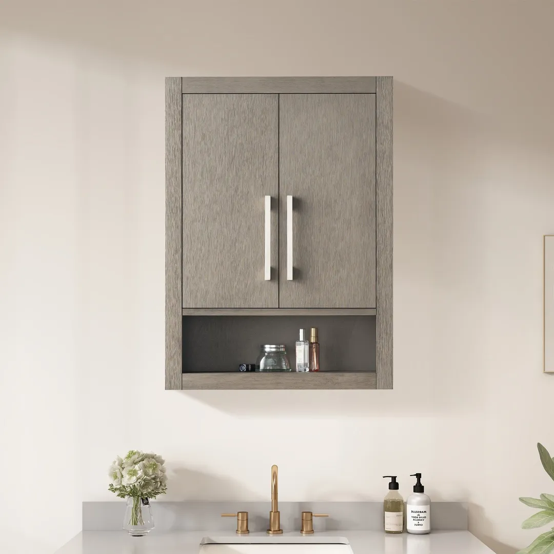 Vanity Art 24 in. W x 8 in. D x 33 in. H Bathroom Storage Wall Cabinet in Driftwood Gray, photo 3 of 8