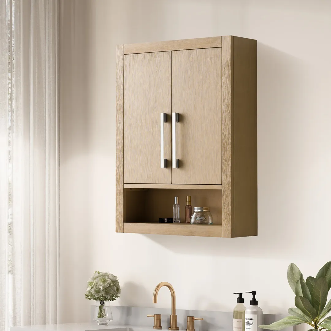 Vanity Art 24 in. W x 8 in. D x 33 in. H Bathroom Storage Wall Cabinet in Natural Oak (Golden Brushed), photo 4 of 8