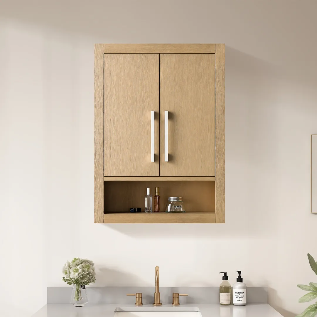 Vanity Art 24 in. W x 8 in. D x 33 in. H Bathroom Storage Wall Cabinet in Natural Oak (Golden Brushed), photo 3 of 8
