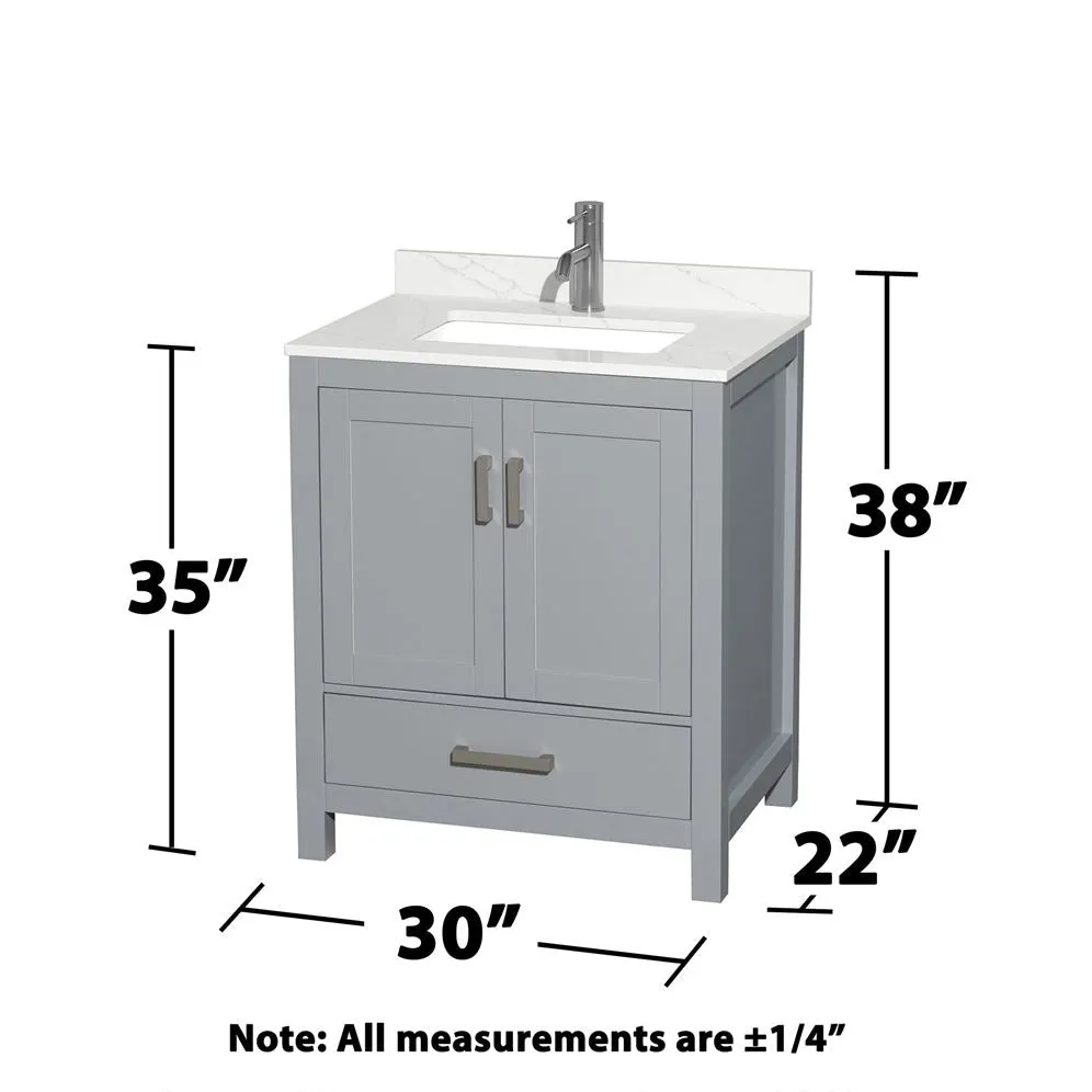 Wyndham Collection Sheffield 30-in Dark Gray Single Sink Bathroom Vanity with White Carrara Marble Top, photo 4 of 9