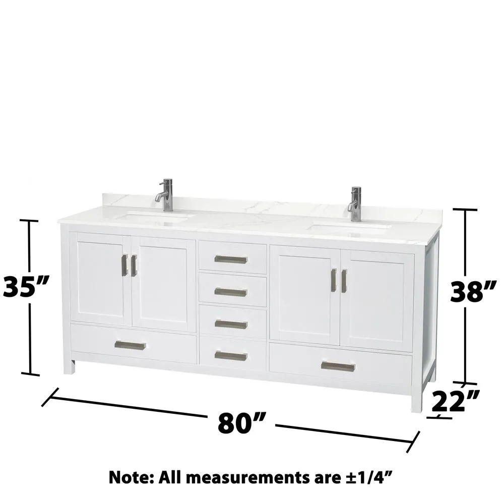 Wyndham Collection Sheffield 80-in White Double Sink Bathroom Vanity with White Carrara Marble Top, Mirror Included, photo 5 of 10