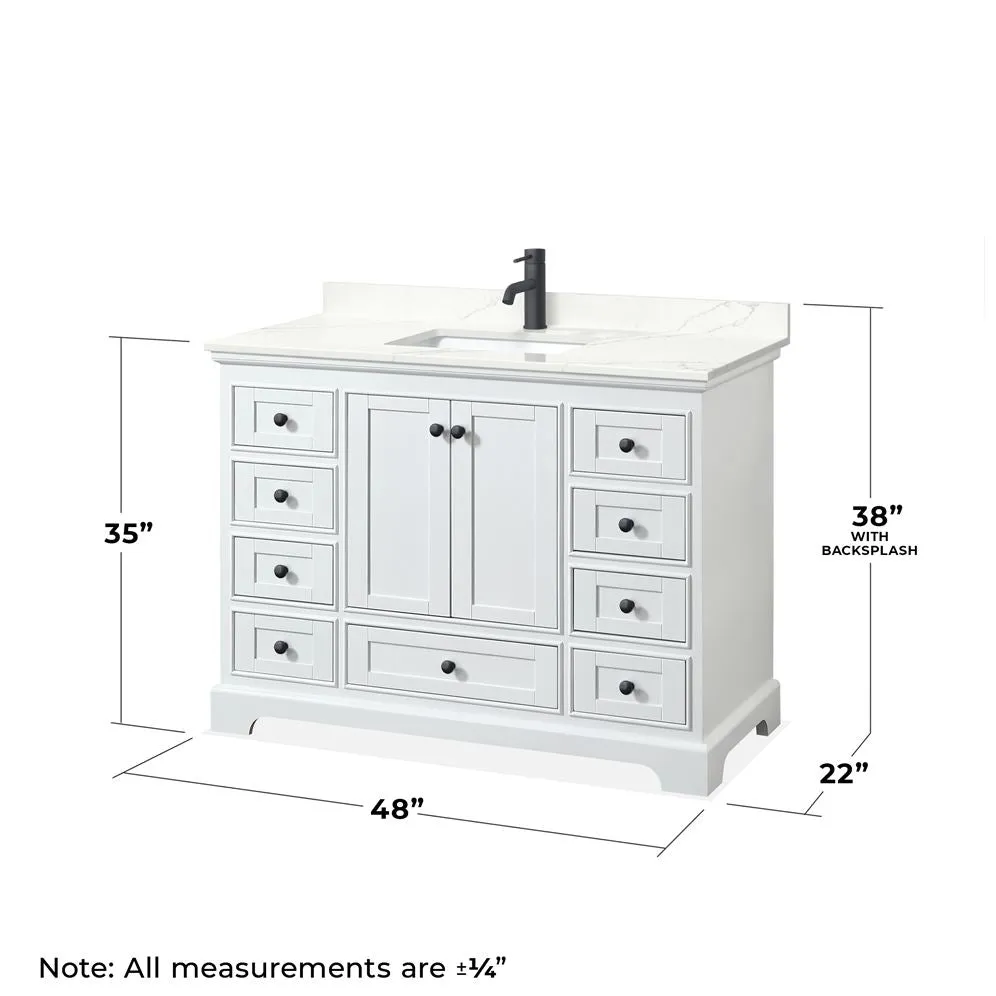 Wyndham Collection Deborah 48-in White Single Sink Bathroom Vanity with White Carrara Marble Top, Mirror Included, photo 4 of 7