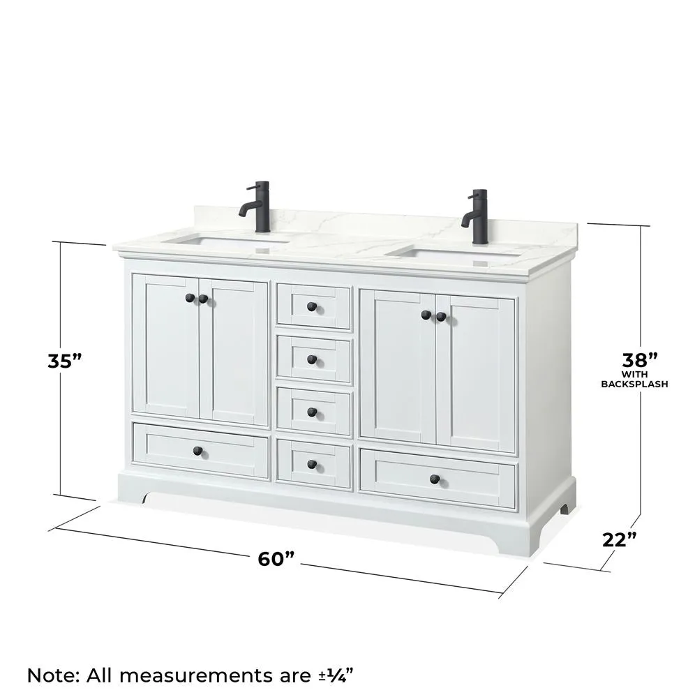 Wyndham Collection Deborah 60-in Dark Gray Double Sink Bathroom Vanity with White Carrara Natural Marble Top (Mirror Included), photo 4 of 7