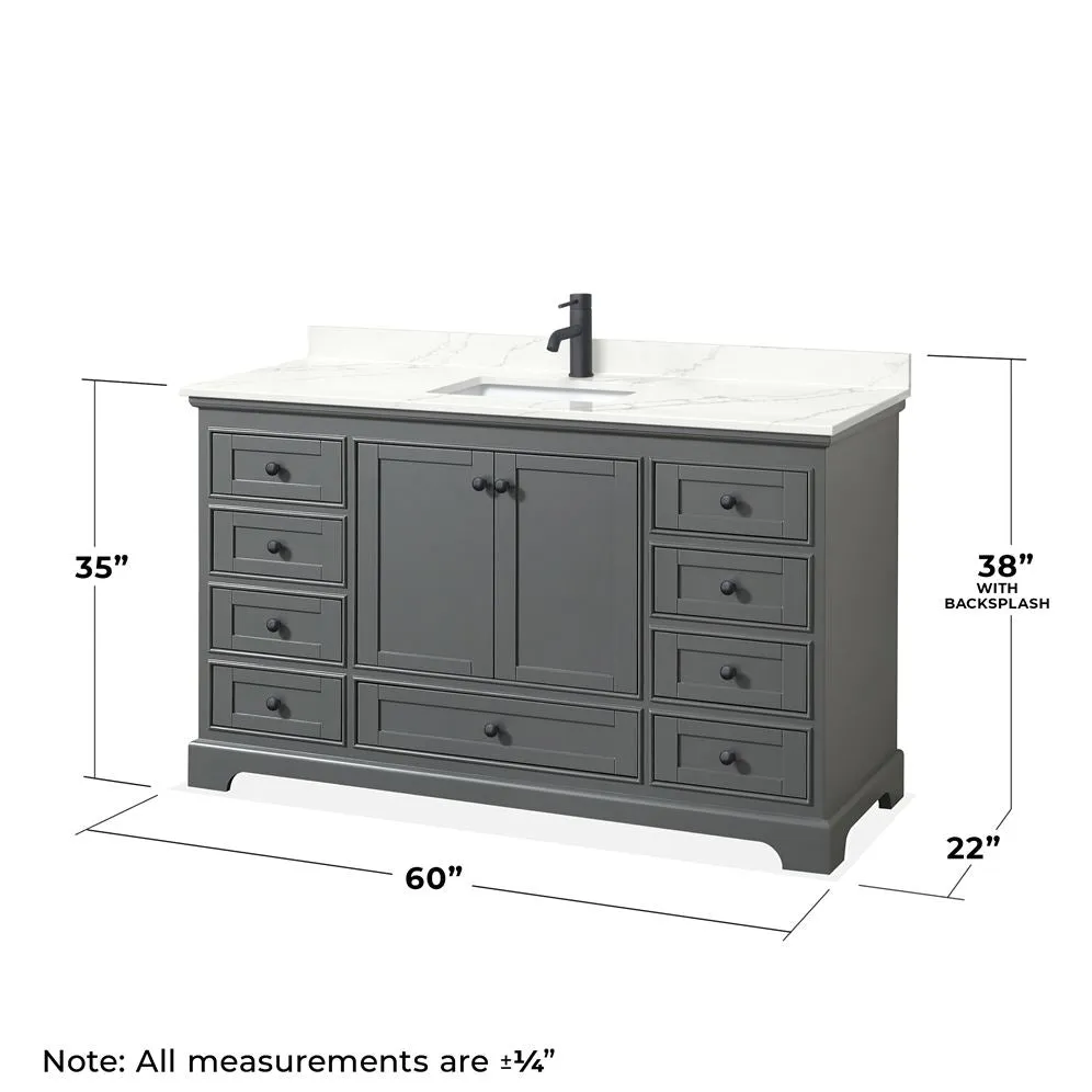 Wyndham Collection Deborah 60-in Dark Gray Single Sink Bathroom Vanity with White Carrara Natural Marble Top (Mirror Included), photo 4 of 9