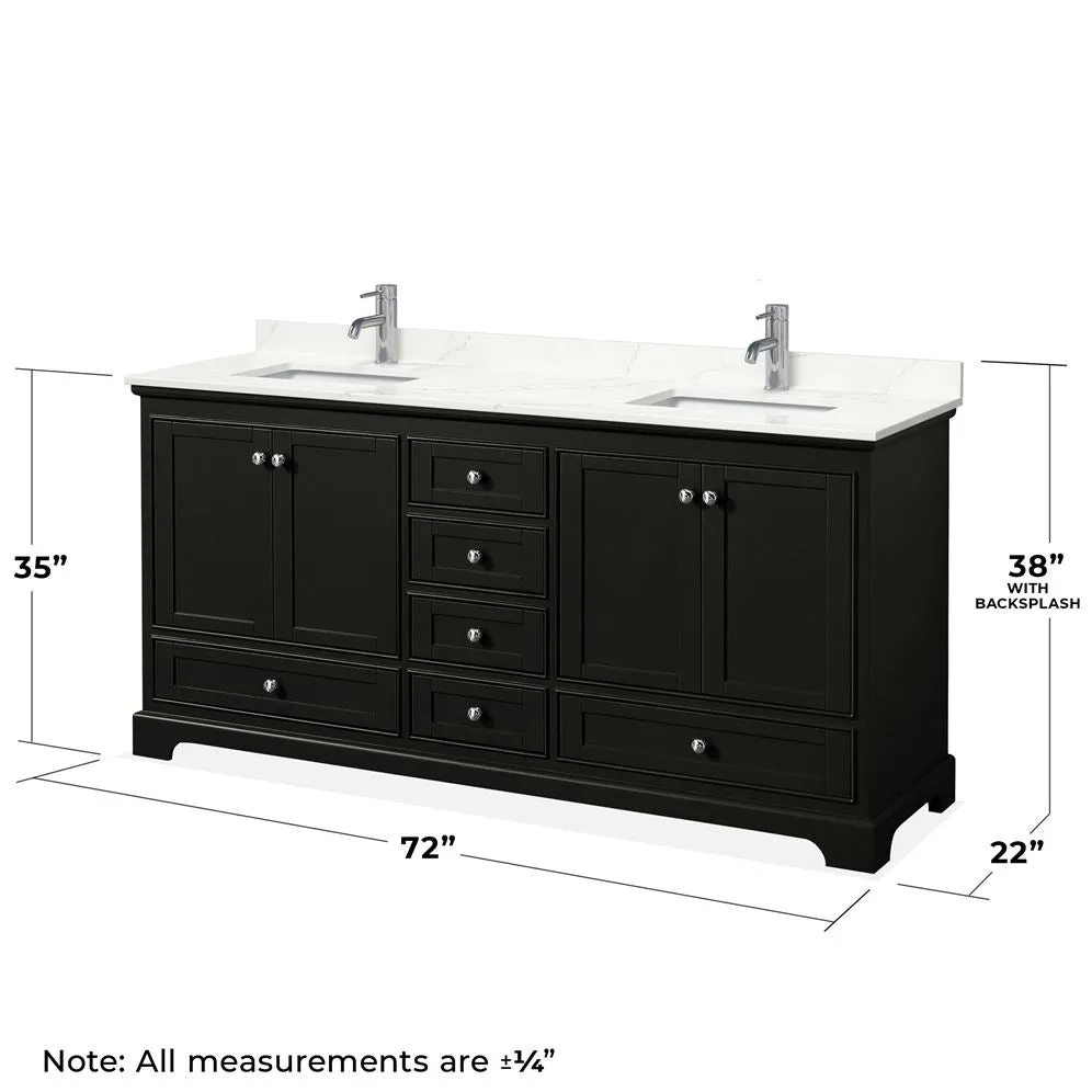 Wyndham Collection Deborah 72-in Dark Espresso Double Sink Bathroom Vanity with White Carrara Marble Top, photo 3 of 9