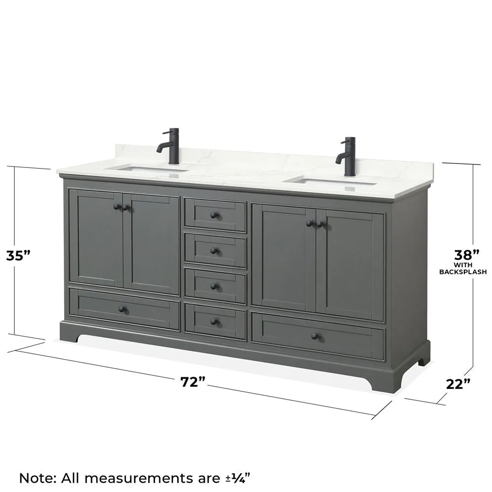 Wyndham Collection Deborah 72-in Dark Gray Double Sink Bathroom Vanity with White Carrara Natural Marble Top, photo 5 of 9