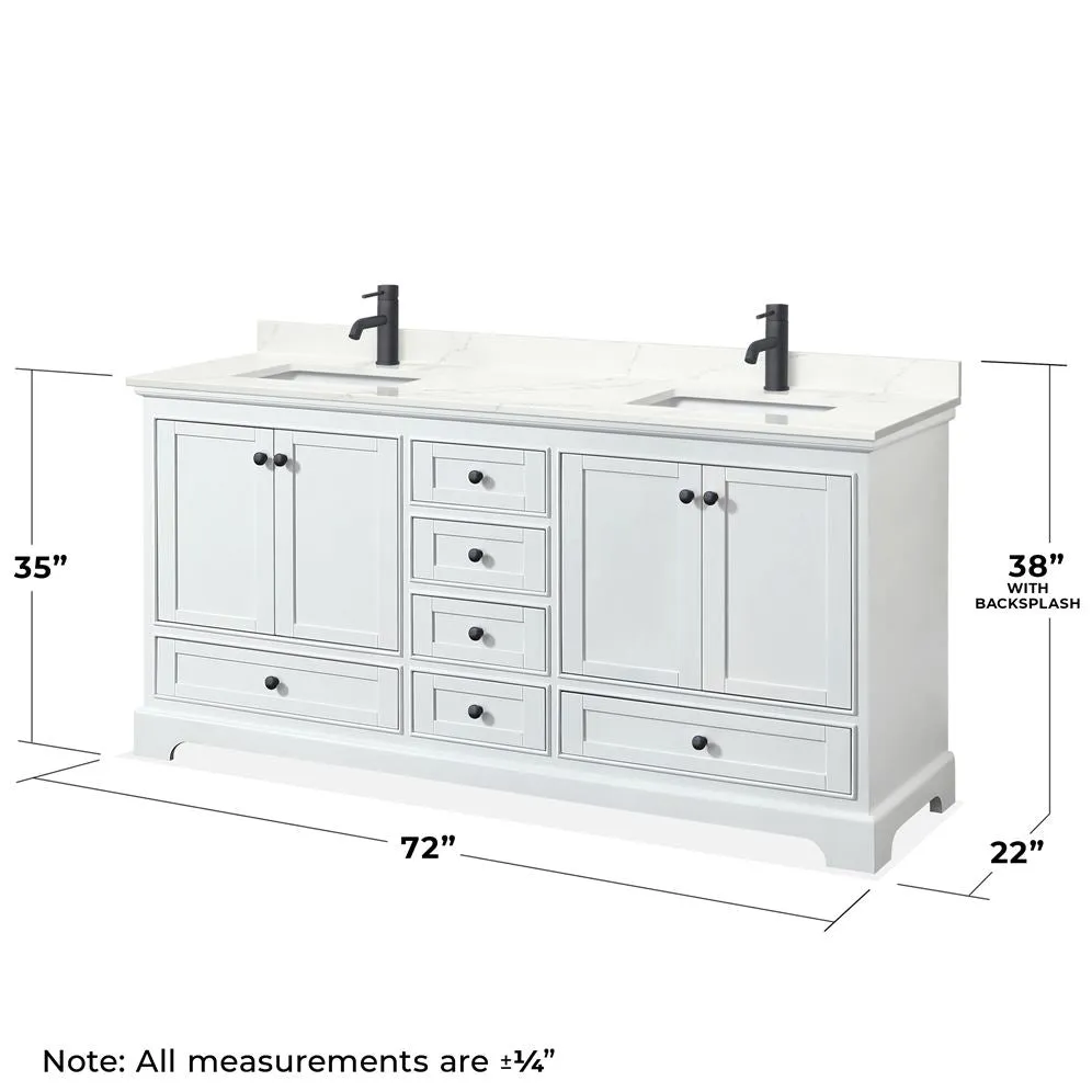 Wyndham Collection Deborah 72-in White Double Sink Bathroom Vanity with White Carrara Natural Marble Top (Mirror Included), photo 4 of 9