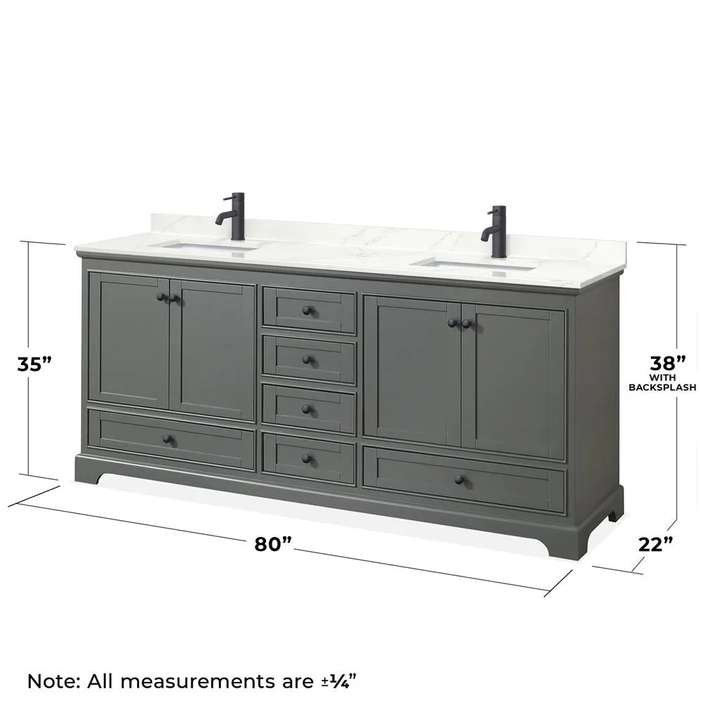 Wyndham Collection Deborah 80-in Dark Gray Double Sink Bathroom Vanity with White Carrara Natural Marble Top, photo 4 of 8