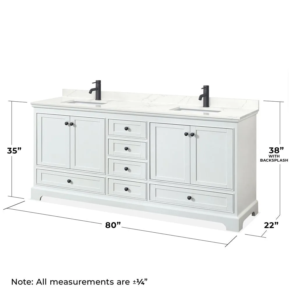 Wyndham Collection Deborah 80-in White Double Sink Bathroom Vanity with White Carrara Natural Marble Top, photo 4 of 9