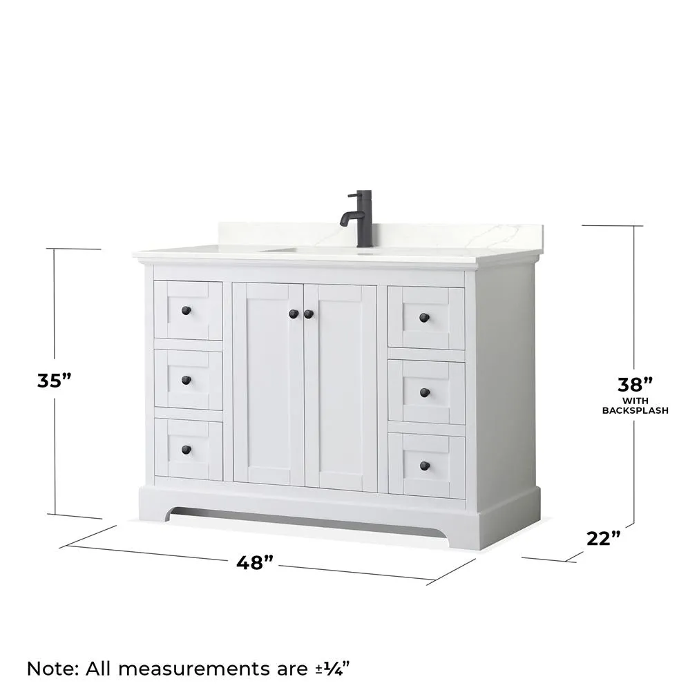 Wyndham Collection Avery 48-in White Single Sink Bathroom Vanity with White Carrara Marble Top, Mirror Included, photo 6 of 12