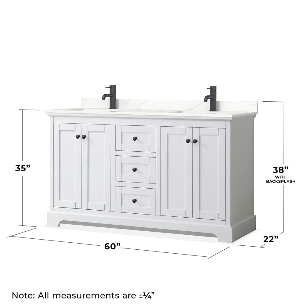 Wyndham Collection Avery 60-in White Double Sink Bathroom Vanity with White Carrara Marble Top, photo 5 of 10