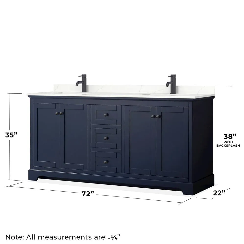 Wyndham Collection Avery 72-in Dark Blue Double Sink Bathroom Vanity with White Carrara Marble Top, photo 6 of 10